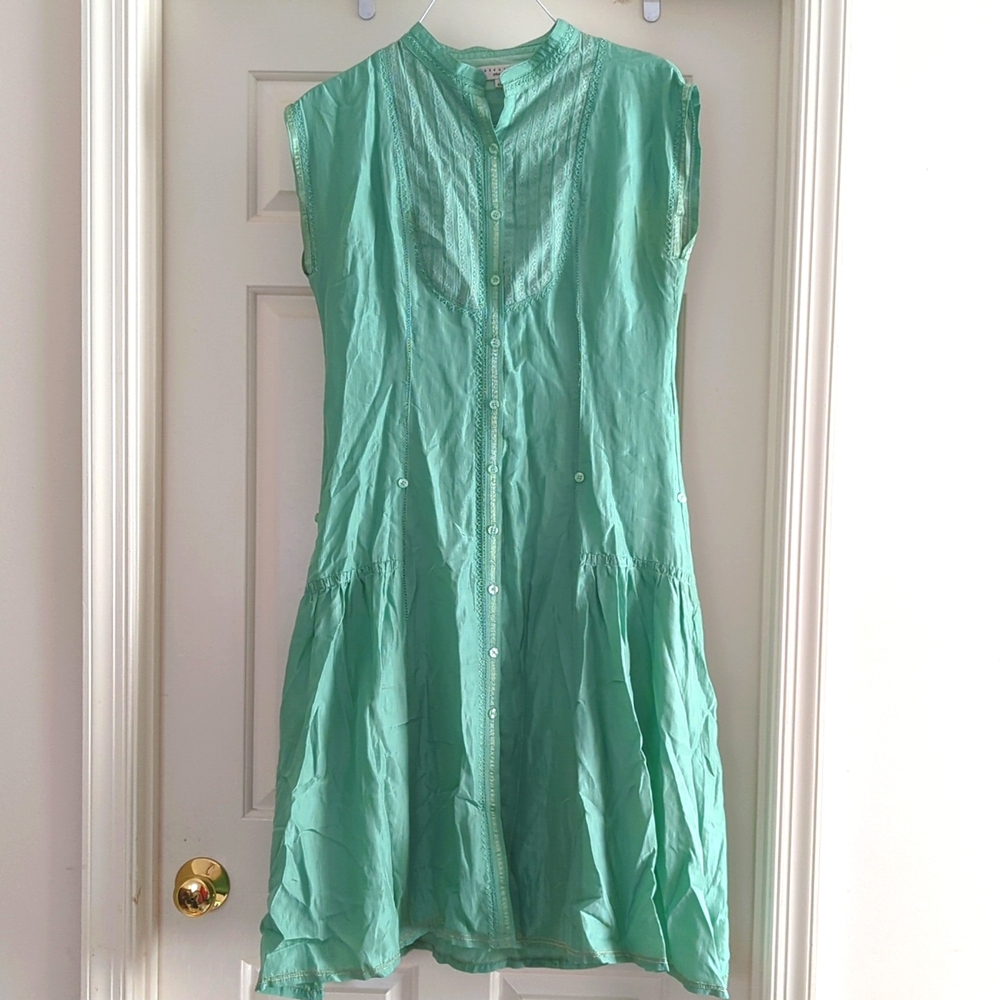Anthropologie Spring Green 100% Silk and Lace Dress